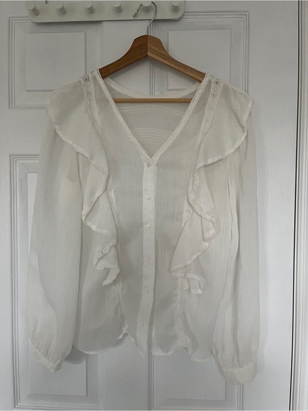 Chicwish Cream Sheer Ruffle Button-Front Blouse